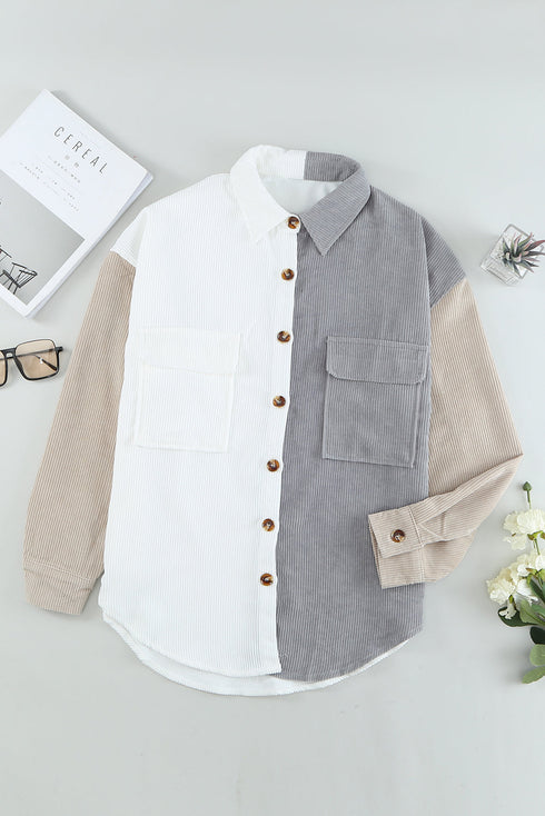 Ribbed Corduroy Button Front Long Sleeve Shacket