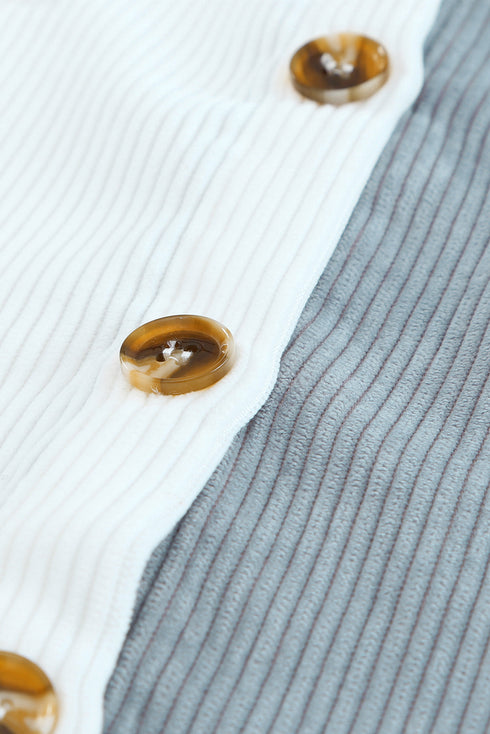 Ribbed Corduroy Button Front Long Sleeve Shacket