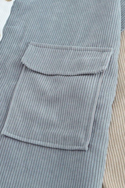 Ribbed Corduroy Button Front Long Sleeve Shacket