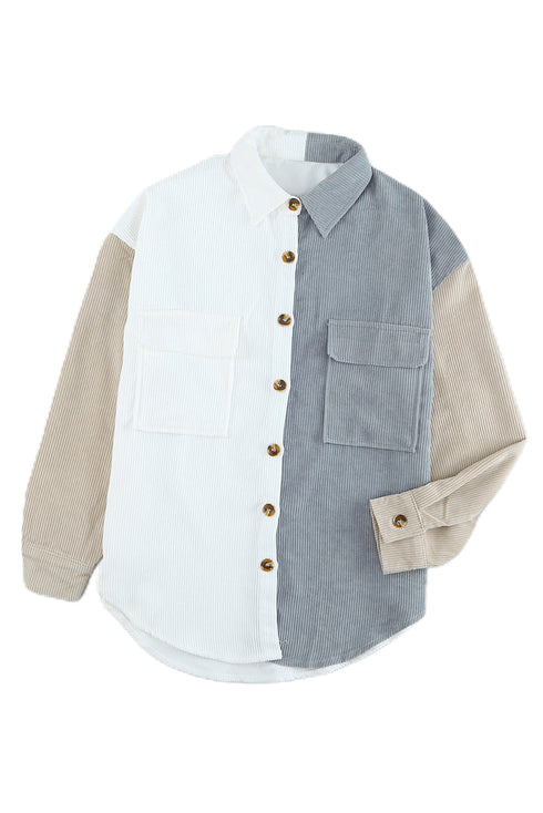 Ribbed Corduroy Button Front Long Sleeve Shacket