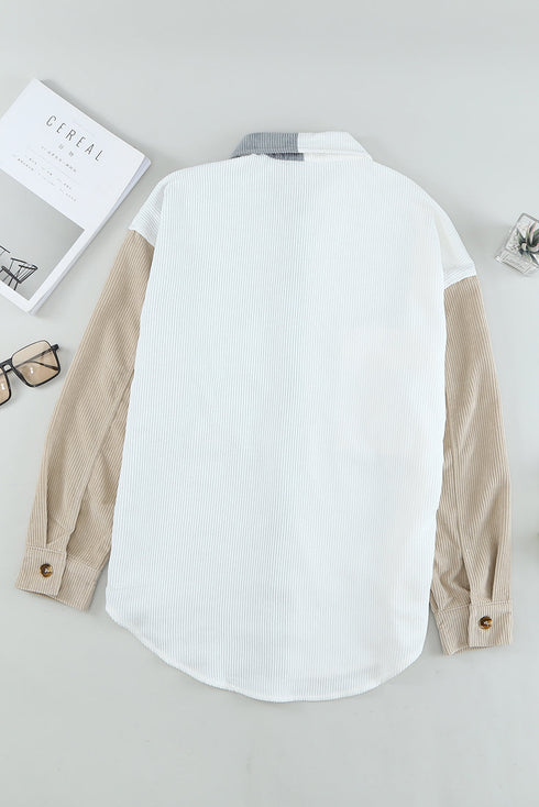 Ribbed Corduroy Button Front Long Sleeve Shacket