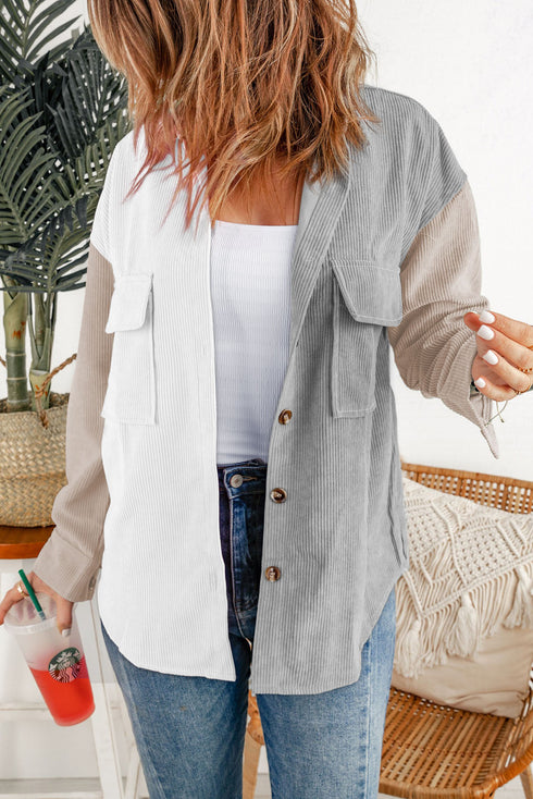 Ribbed Corduroy Button Front Long Sleeve Shacket