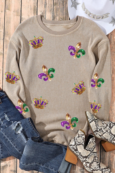 Ribbed Corduroy Crown And Fleur De Lis Pullover Sweatshirt