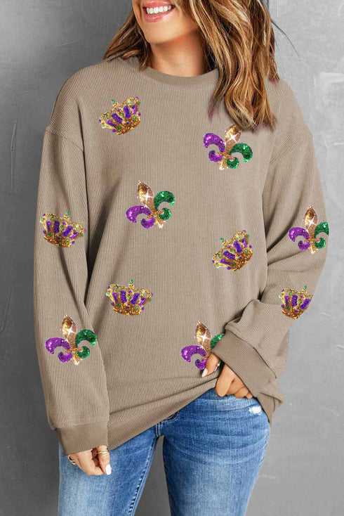 Ribbed Corduroy Crown And Fleur De Lis Pullover Sweatshirt