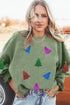 Ribbed Corduroy Sequin Tree Oversized Pullover Sweatshirt