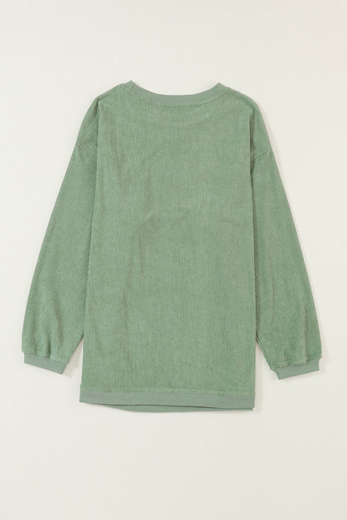 Ribbed Corduroy Sequin Tree Oversized Pullover Sweatshirt