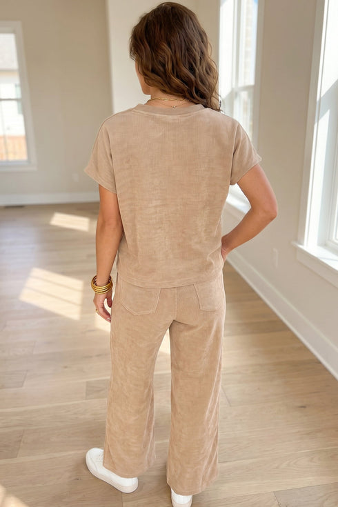 Ribbed Corduroy Short Sleeve Relaxed Fit Pant Set