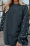 Ribbed Corduroy Studded Sleeve Oversized Pullover Sweatshirt