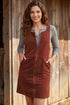 Ribbed Corduroy Zip Front Pocket Sleeveless Sheath Mini Dress