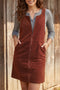 Ribbed Corduroy Zip Front Pocket Sleeveless Sheath Mini Dress