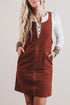 Ribbed Corduroy Zip Front Pocket Sleeveless Sheath Mini Dress