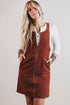 Ribbed Corduroy Zip Front Pocket Sleeveless Sheath Mini Dress