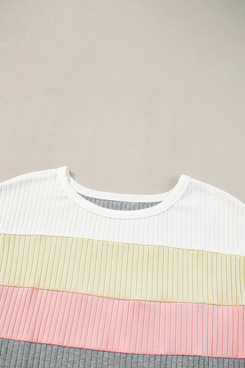 Ribbed Cotton Blend Patchwork Panel Tee