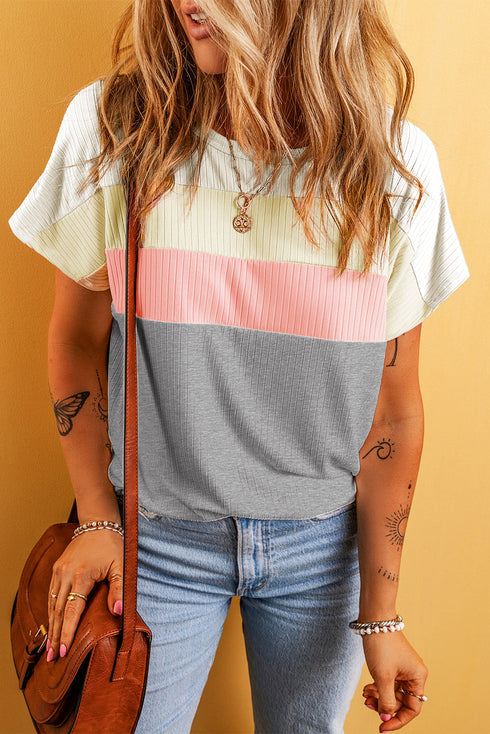 Ribbed Cotton Blend Patchwork Panel Tee