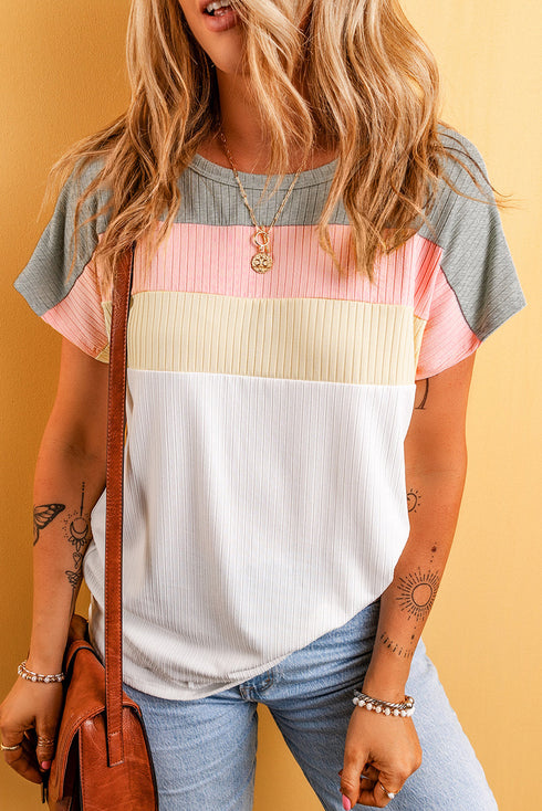 Ribbed Cotton Blend Patchwork Panel Tee