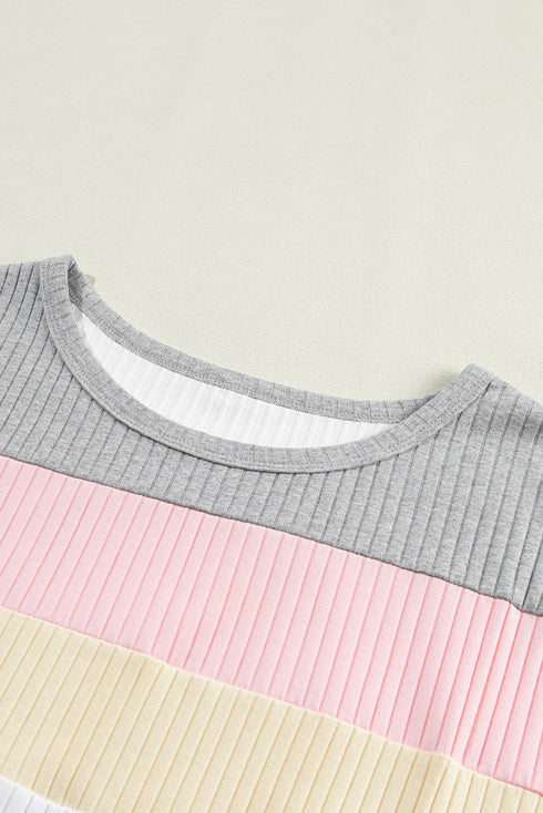 Ribbed Cotton Blend Patchwork Panel Tee