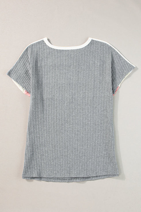 Ribbed Cotton Blend Patchwork Panel Tee