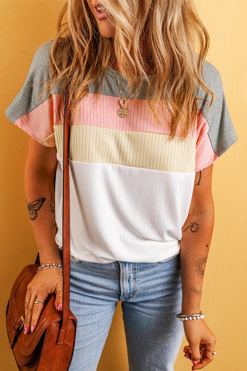 Ribbed Cotton Blend Patchwork Panel Tee