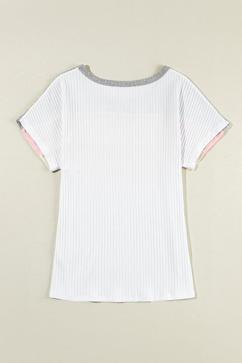 Ribbed Cotton Blend Patchwork Panel Tee