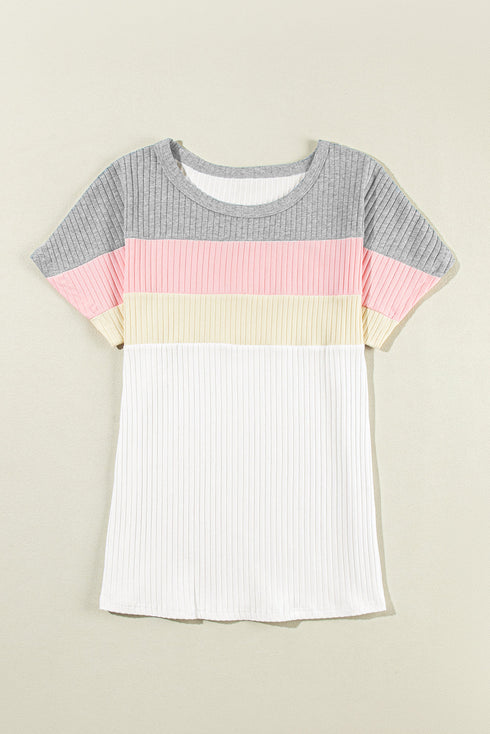 Ribbed Cotton Blend Patchwork Panel Tee