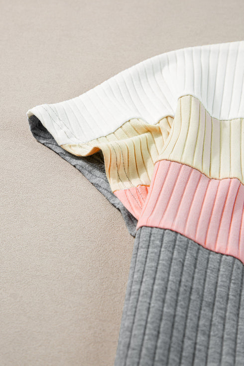 Ribbed Cotton Blend Patchwork Panel Tee