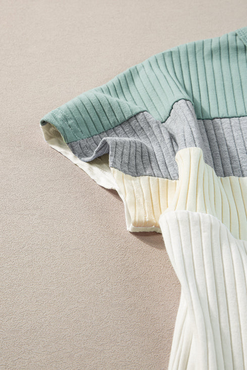 Ribbed Cotton Blend Patchwork Panel Tee