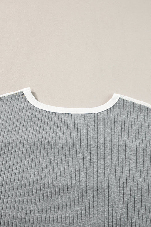 Ribbed Cotton Blend Patchwork Panel Tee