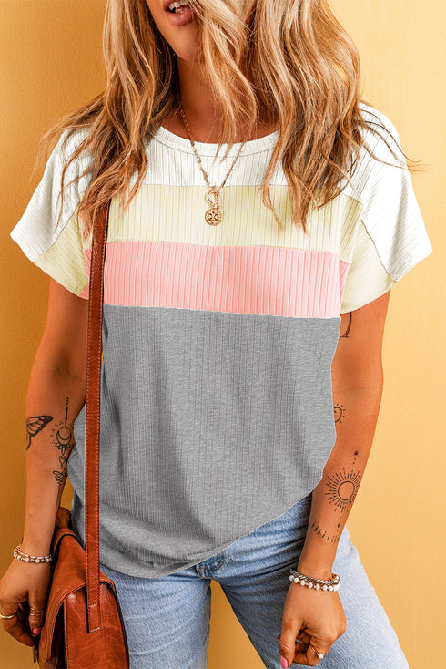 Ribbed Cotton Blend Patchwork Panel Tee