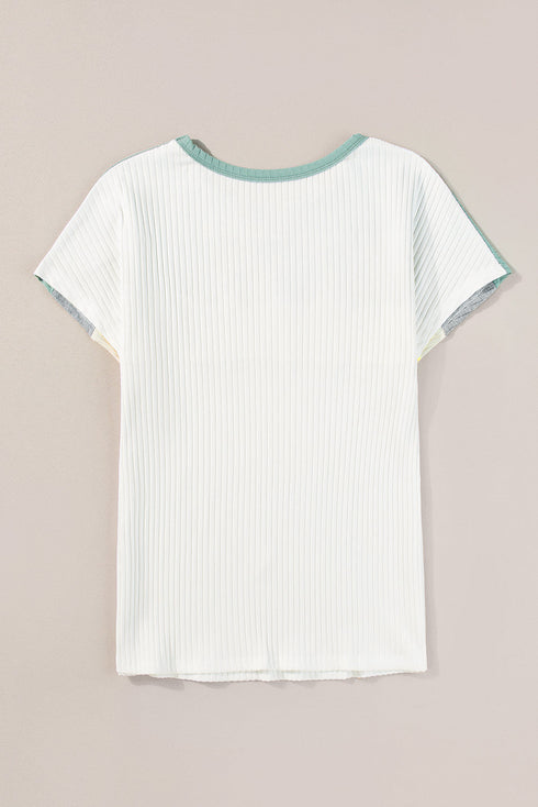 Ribbed Cotton Blend Patchwork Panel Tee