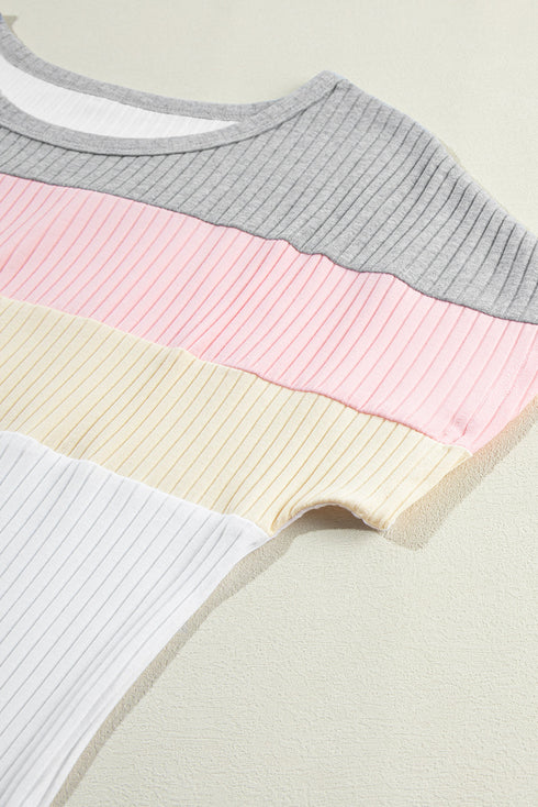 Ribbed Cotton Blend Patchwork Panel Tee