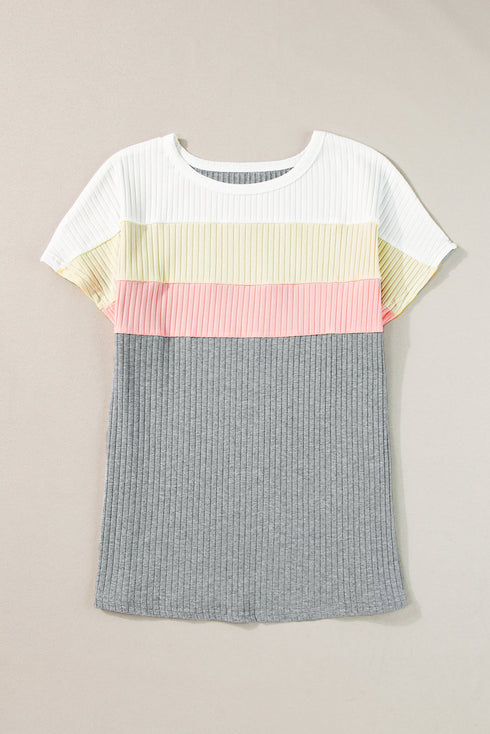 Ribbed Cotton Blend Patchwork Panel Tee