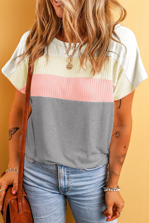 Ribbed Cotton Blend Patchwork Panel Tee