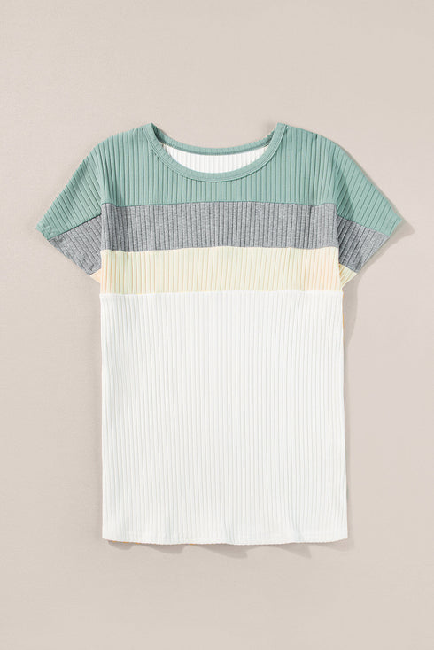 Ribbed Cotton Blend Patchwork Panel Tee