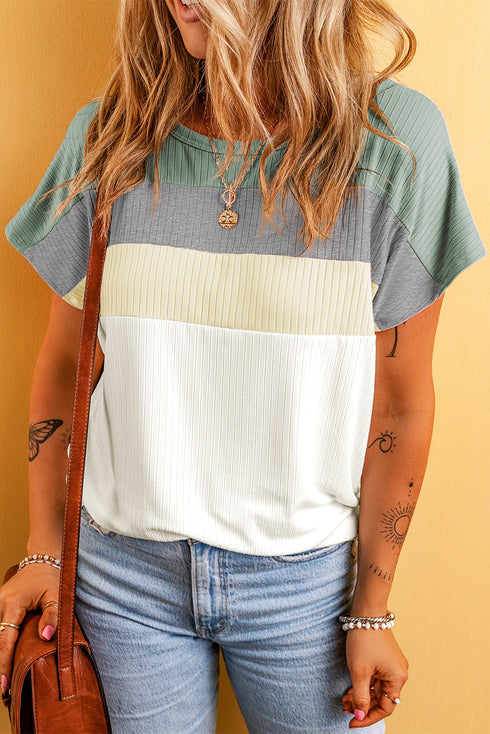 Ribbed Cotton Blend Patchwork Panel Tee