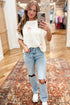 Ribbed Crew Neck Bow Detail Short Sleeve Sweater