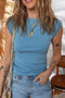 Ribbed Crew Neck Cap Sleeve Fitted Viscose T Shirt