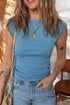 Ribbed Crew Neck Cap Sleeve Fitted Viscose T Shirt
