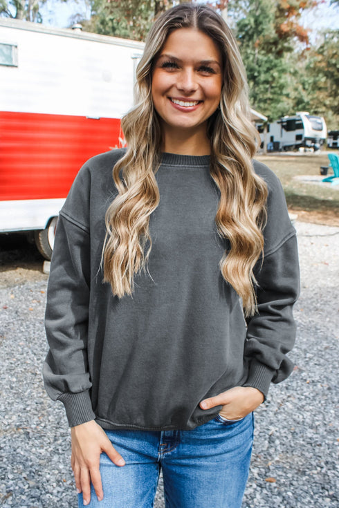Ribbed Cuff Round Neck Long Sleeve Loose Sweatshirt