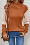 Ribbed Detail Crossover Neck Pullover Hoodie