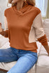 Ribbed Detail Crossover Neck Pullover Hoodie