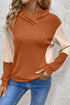 Ribbed Detail Crossover Neck Pullover Hoodie