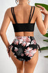 Ribbed Double Strap Tropical High Waist Bikini Set