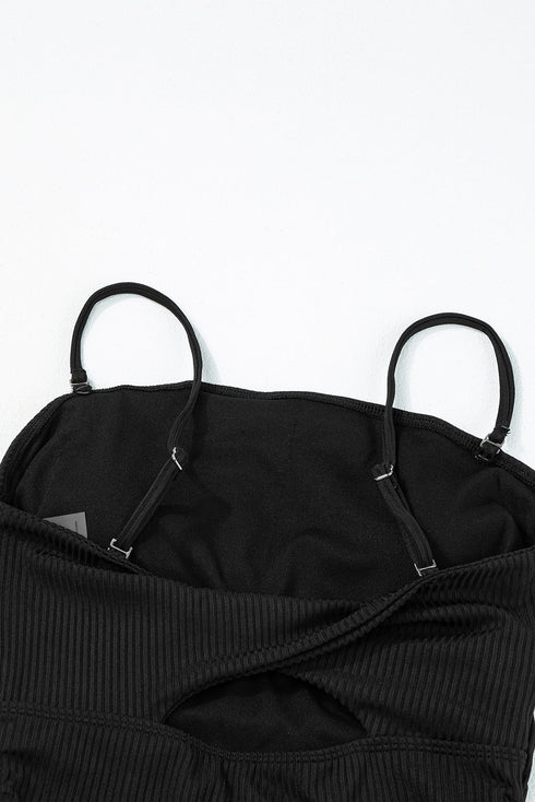 Ribbed Drawstring Sides Cutout One Piece Swimsuit