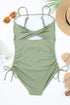 Ribbed Drawstring Sides Cutout One Piece Swimsuit