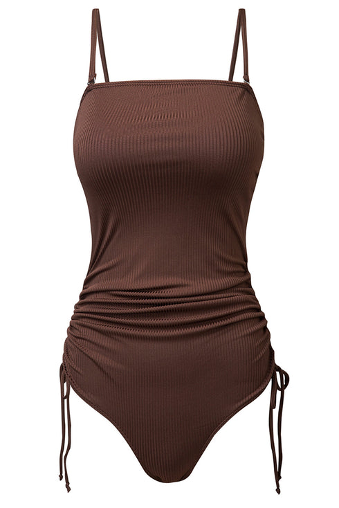 Ribbed Drawstring Sides Cutout One Piece Swimsuit