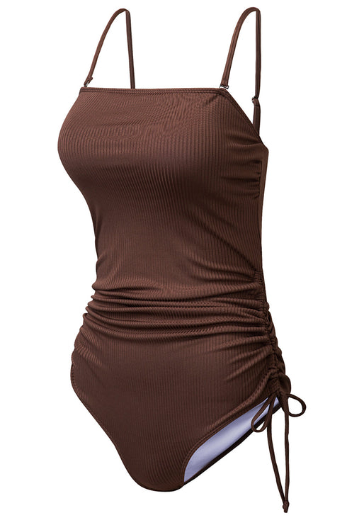 Ribbed Drawstring Sides Cutout One Piece Swimsuit