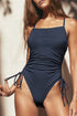 Ribbed Drawstring Sides Cutout One Piece Swimsuit