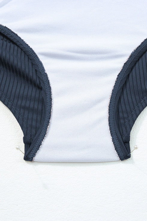 Ribbed Drawstring Sides Cutout One Piece Swimsuit