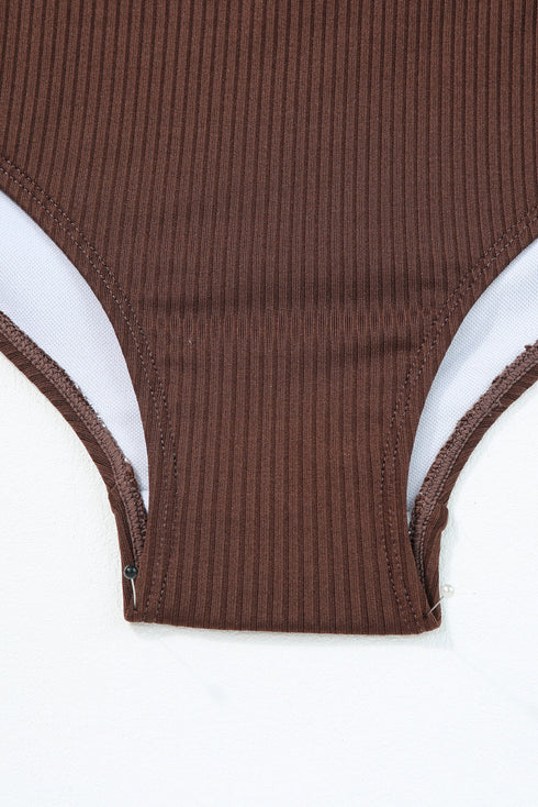 Ribbed Drawstring Sides Cutout One Piece Swimsuit