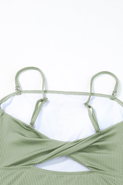 Ribbed Drawstring Sides Cutout One Piece Swimsuit